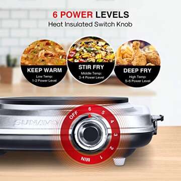 SUNAVO 1500W Portable Hot Plate for Cooking - 6 Power Levels