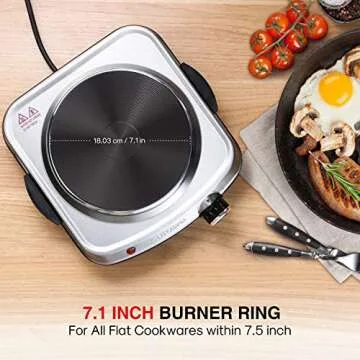 SUNAVO 1500W Portable Hot Plate for Cooking - 6 Power Levels