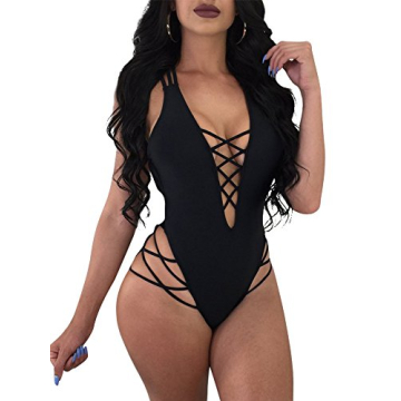 LAGSHIAN Women's Stylish One Piece Lace Up Swimsuit