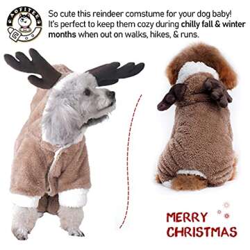 AOFITEE Pet Christmas Reindeer Costume Doggie/Cat Soft Comfy Coral Velvet Pajamas, Pet Warm Winter Hoodies Jumpsuits for Holiday Party, S