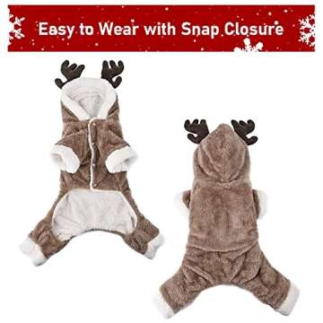 AOFITEE Pet Christmas Reindeer Costume Doggie/Cat Soft Comfy Coral Velvet Pajamas, Pet Warm Winter Hoodies Jumpsuits for Holiday Party, S