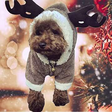 AOFITEE Pet Christmas Reindeer Costume Doggie/Cat Soft Comfy Coral Velvet Pajamas, Pet Warm Winter Hoodies Jumpsuits for Holiday Party, S