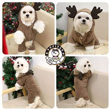 AOFITEE Pet Christmas Reindeer Costume Doggie/Cat Soft Comfy Coral Velvet Pajamas, Pet Warm Winter Hoodies Jumpsuits for Holiday Party, S