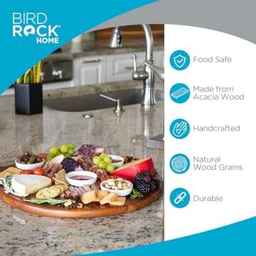 BIRDROCK HOME Acacia Wooden Cheese Serving Board with Handle - Charcuterie, Appetizers, Kitchen Plat...