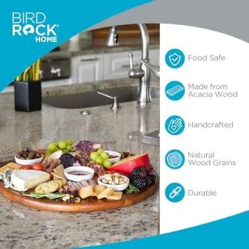 BIRDROCK HOME Acacia Wooden Cheese Serving Board with Handle - Charcuterie, Appetizers, Kitchen Plat...