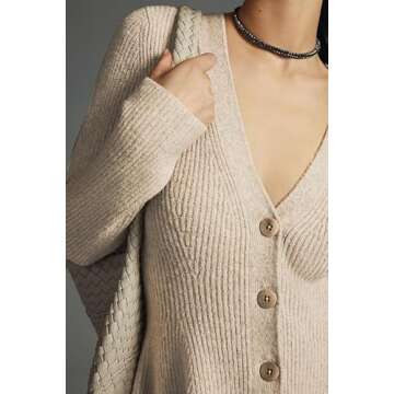 EZAPINE Womens Button Down Peplum Sweater Cardigan Long Sleeve Slim Fit V Neck Lightweight Ribbed Knit Top Khaki
