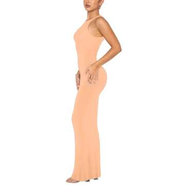 REORIA Women's Sexy Casual Lounge Slip Long Dress Elegant Wedding Guest Sleeveless Backless Ribbed B...