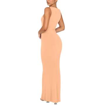 REORIA Women's Sexy Casual Lounge Slip Long Dress Elegant Wedding Guest Sleeveless Backless Ribbed Bodycon Maxi Dresses Peach Fuzz X-Small