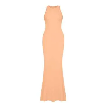 REORIA Women's Sexy Casual Lounge Slip Long Dress Elegant Wedding Guest Sleeveless Backless Ribbed Bodycon Maxi Dresses Peach Fuzz X-Small