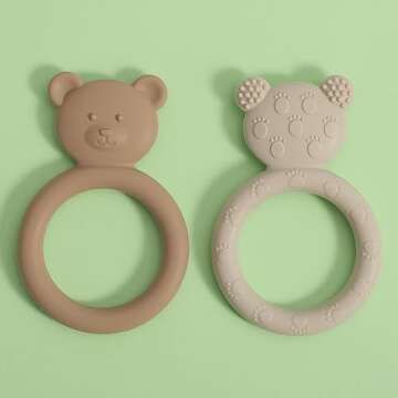 Dirbabi Silicone Baby Teether, Teething Toy Ring for Babies, Easy to Hold Design, BPA Free (Sand + Light Grey)
