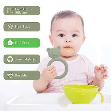 Dirbabi Silicone Baby Teether, Teething Toy Ring for Babies, Easy to Hold Design, BPA Free (Sand + Light Grey)