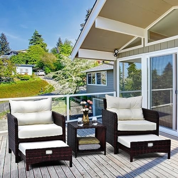 PAMAPIC 5-Piece Rattan Patio Furniture Set for Outdoor Spaces
