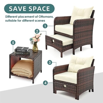 PAMAPIC 5-Piece Rattan Patio Furniture Set for Outdoor Spaces