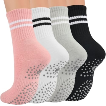 Toes Home Pilates Socks for Women with Grippers, Non Slip Yoga Crew Socks for Barre Hospital Exercis...