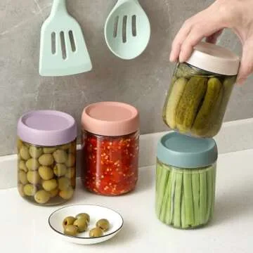 NETANY 4-pack 16oz Glass jars with Airtight Lids, Overnight Oats Containers with Lids, Wide mouth Mason Salad jars, Glass Food Storage Containers for Snacks Yogurt Spice Sugar