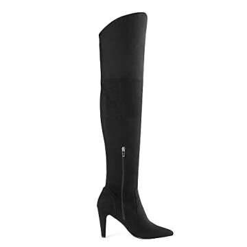 DREAM PAIRS Women's Thigh High Boots Over The Knee Heels Long Sexy Pointed Toe Boots,Size 10,Black/Suede,DOB214