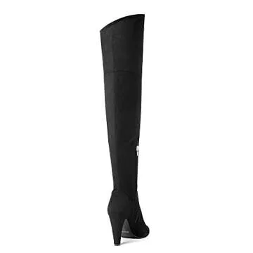 DREAM PAIRS Women's Thigh High Boots Over The Knee Heels Long Sexy Pointed Toe Boots,Size 10,Black/Suede,DOB214
