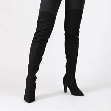 DREAM PAIRS Women's Thigh High Boots Over The Knee Heels Long Sexy Pointed Toe Boots,Size 10,Black/Suede,DOB214