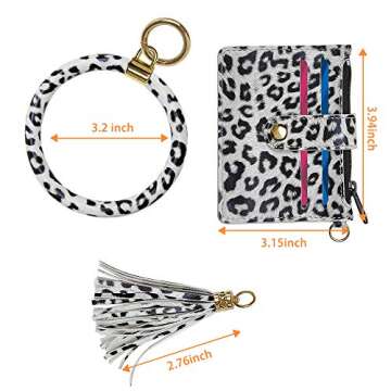 Doormoon Keychain Bracelet, Tassel Key Chain Wristlet Ring Circle Bangle (ID Badge HolderHW White Leopard)