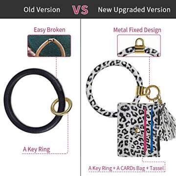 Doormoon Keychain Bracelet, Tassel Key Chain Wristlet Ring Circle Bangle (ID Badge HolderHW White Leopard)