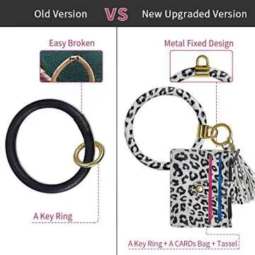 Doormoon Keychain Bracelet, Tassel Key Chain Wristlet Ring Circle Bangle (ID Badge HolderHW White Leopard)