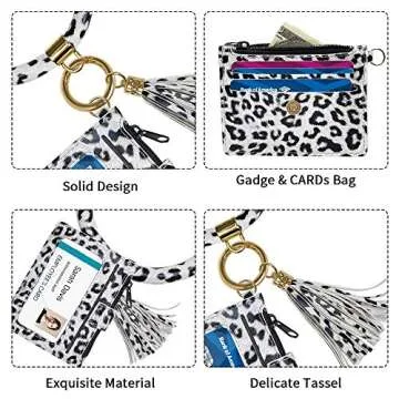 Doormoon Keychain Bracelet, Tassel Key Chain Wristlet Ring Circle Bangle (ID Badge HolderHW White Leopard)