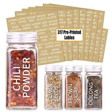 SWOMMOLY 25 Glass Spice Jars with 703 Spice Labels, Chalk Marker and Funnel Complete Set. 25 Square ...