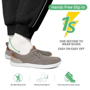 JACKSHIBO Men's Slip in Hands Free Barefoot Shoes - Minimalist, Comfortable Sneakers with Wide Toe B...