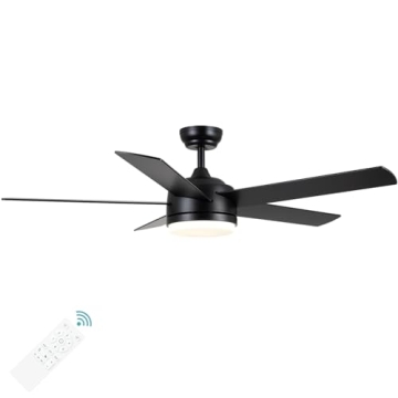 YUHAO 52 Inch Black Ceiling Fan - Stylish, Quiet & Modern with Remote Control