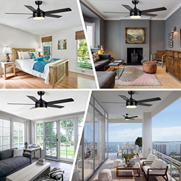 YUHAO 52 Inch Ceiling Fan with Remote and Dimmable LED