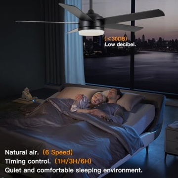 YUHAO 52 Inch Ceiling Fan with Remote and Dimmable LED