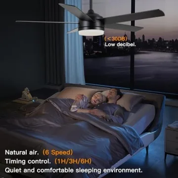 YUHAO 52 Inch Ceiling Fan with Remote and Dimmable LED