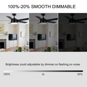 YUHAO 52 Inch Ceiling Fan with Remote and Dimmable LED