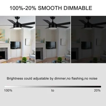 YUHAO 52 Inch Ceiling Fan with Remote and Dimmable LED