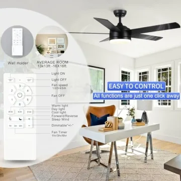YUHAO 52 Inch Ceiling Fan with Remote and Dimmable LED