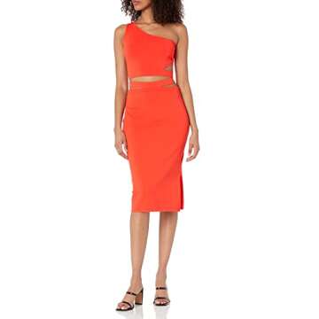 The Drop Women's Fire Orange Cropped One Shoulder Sweater Top