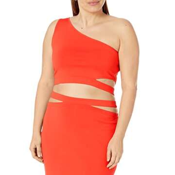 The Drop Women's Fire Orange Cropped One Shoulder Sweater Top