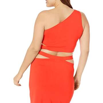 The Drop Women's Fire Orange Cropped One Shoulder Sweater Top