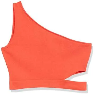 The Drop Women's Fire Orange Cropped One Shoulder Sweater Top