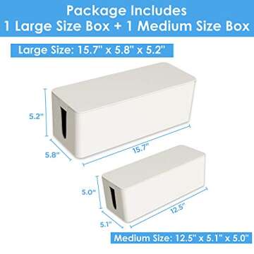 Cable Organizer Box - Cord Organizer Box - Power Strip Cable Management Box - Cord Hider Box for Hiding Surge Protector Cover - Set of 2, White