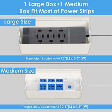 Cable Organizer Box - Cord Organizer Box - Power Strip Cable Management Box - Cord Hider Box for Hiding Surge Protector Cover - Set of 2, White
