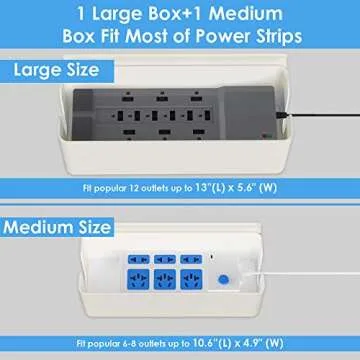 Cable Organizer Box - Cord Organizer Box - Power Strip Cable Management Box - Cord Hider Box for Hiding Surge Protector Cover - Set of 2, White