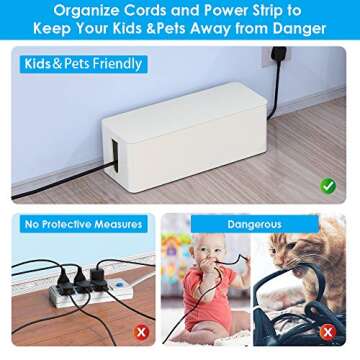 Cable Organizer Box - Cord Organizer Box - Power Strip Cable Management Box - Cord Hider Box for Hiding Surge Protector Cover - Set of 2, White