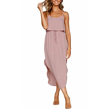 NERLEROLIAN Women's Adjustable Strappy Split Summer Beach Casual Midi Dress
