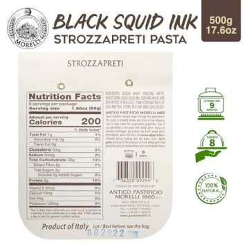 Morelli Strozzapreti Pasta al Nero di Seppia - Black Squid Ink Pasta Imported from Italy 500g