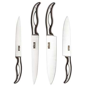 HULLR Premium Stainless Steel Kitchen Knife Set With Rotating Acrylic Stand - 8 Piece set