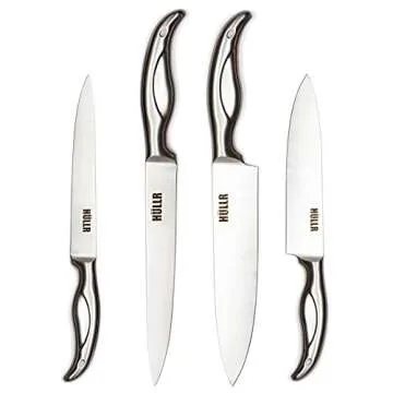 HULLR Premium Stainless Steel Kitchen Knife Set With Rotating Acrylic Stand - 8 Piece set