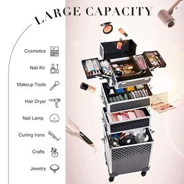 Stagiant Rolling Makeup Train Case Large Storage Cosmetic Trolley 4 in 1 Large Capacity Trolley Make...