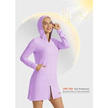 Willit UPF 50+ Women's Swim Cover Up Sun Protection Beach Swimwear Bathing Suit Long Hoodie Jacket SPF Taro Purple L