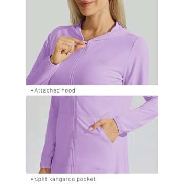 Willit UPF 50+ Women's Swim Cover Up Sun Protection Beach Swimwear Bathing Suit Long Hoodie Jacket SPF Taro Purple L